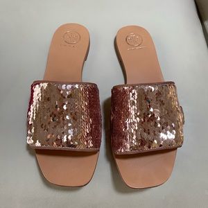 Tory Burch Carter Slide, Rose Gold Sz 7 LIKE NEW!